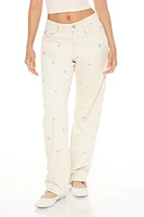 Embroidered Mushroom Corduroy Pants