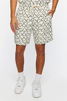 Heart Print Drawstring Shorts