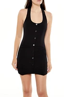 Button-Front Halter Mini Dress