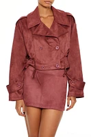 Faux Suede Cropped Trench Coat