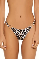 Leopard Double O-Ring Ruched String Bikini Bottoms