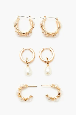 Faux Pearl Hoop Earring Set