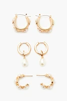 Faux Pearl Hoop Earring Set