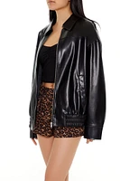 Faux Leather Zip-Up Bomber Jacket