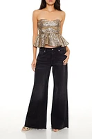 Metallic Peplum Strapless Top