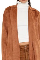 Faux Suede Open-Front Trench Coat