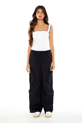 Drawstring Wide-Leg Cargo Pants