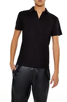 Ribbed Split-Neck Polo Shirt