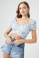 Floral Surplice Tie-Back Crop Top