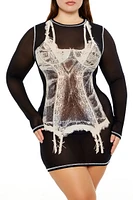 Plus Lingerie Graphic Mini Dress