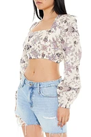 Ornate Print Lace-Up Crop Top