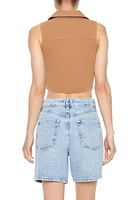 Twill Zip-Up Crop Top