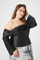 Plus Satin Off-the-Shoulder Top