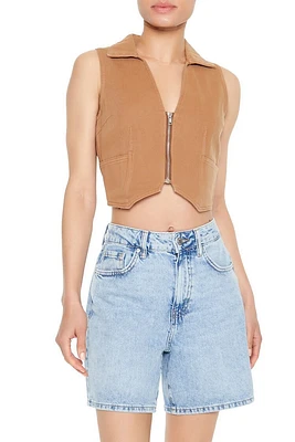 Twill Zip-Up Crop Top