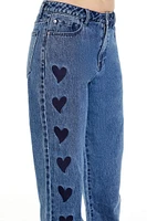 Heart Embroidered High-Rise Jeans