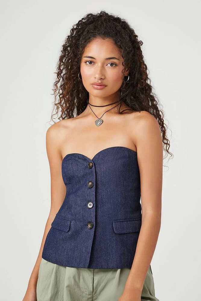 Button-Front Sweetheart Tube Top