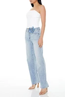 Rosette Belted Wide-Leg Jeans