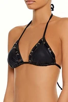 Faux Leather Laced Triangle Bikini Top