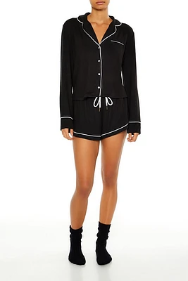 Piped-Trim Shirt & Shorts Pajama Set