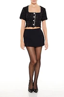 Textured Metallic Faux Gem-Trim Top