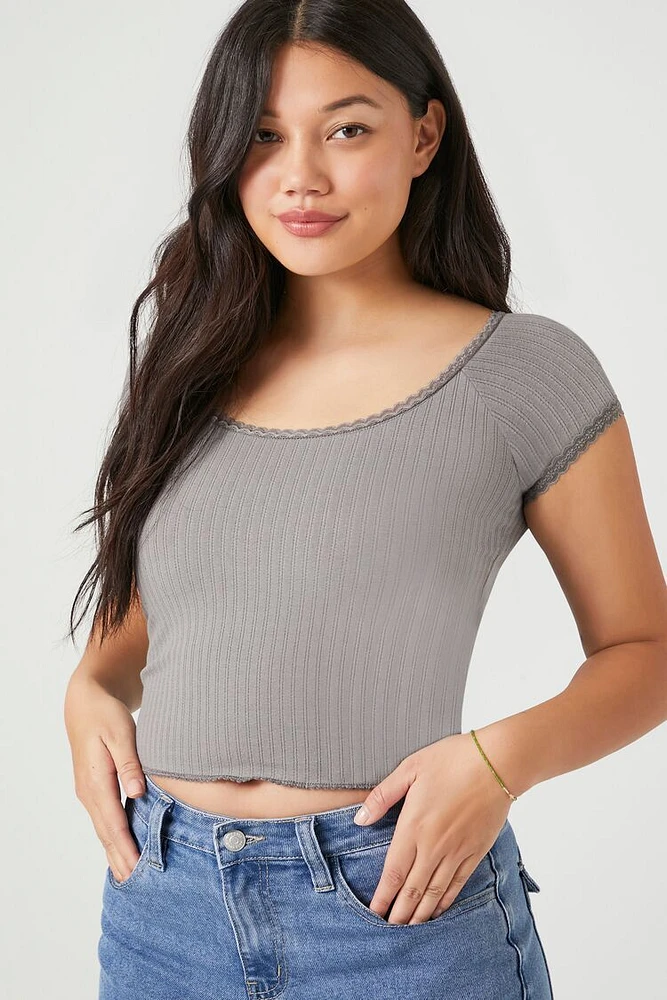 Lace-Trim Cropped Tee