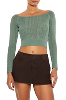 Pointelle Sweater-Knit Crop Top