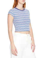 Striped Cap-Sleeve Cropped Tee