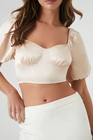 Satin Puff-Sleeve Crop Top