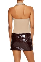 Notched Zip-Up Halter Crop Top