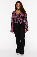 Plus Floral Ruffled Split-Hem Top