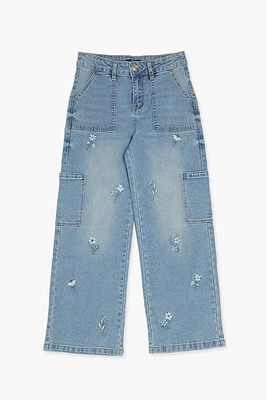 Girls Embroidered Cargo Jeans (Kids)