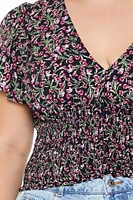 Plus Smocked Floral Print Top