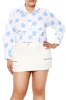 Plus Floral Print Cropped Shirt