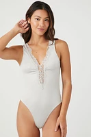 Seamless Lace-Trim Lingerie Bodysuit