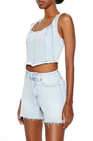 Frayed Denim Bustier Crop Top