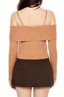 Open-Shoulder Sweater-Knit Crop Top