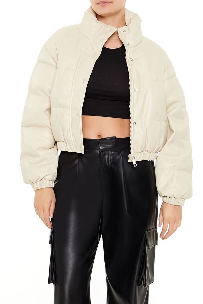 Quilted Faux Leather Bomber Jacket