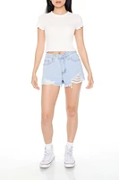 Distressed Stretch-Denim Shorts