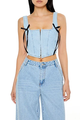 Denim Bustier Bow Crop Top