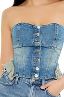 Frayed Denim Tube Crop Top