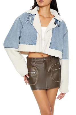 Faux Shearling Denim Moto Jacket