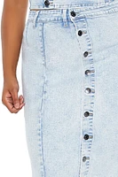 Plus Button-Up Denim Midi Skirt