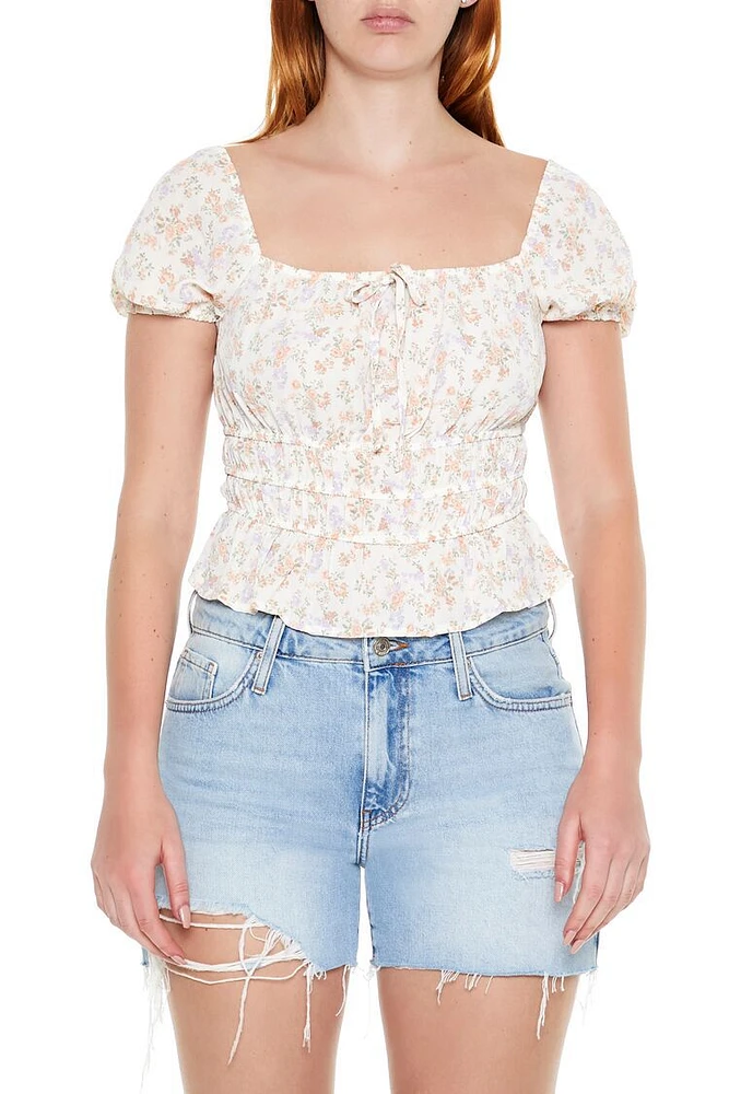 Ditsy Floral Puff-Sleeve Crop Top