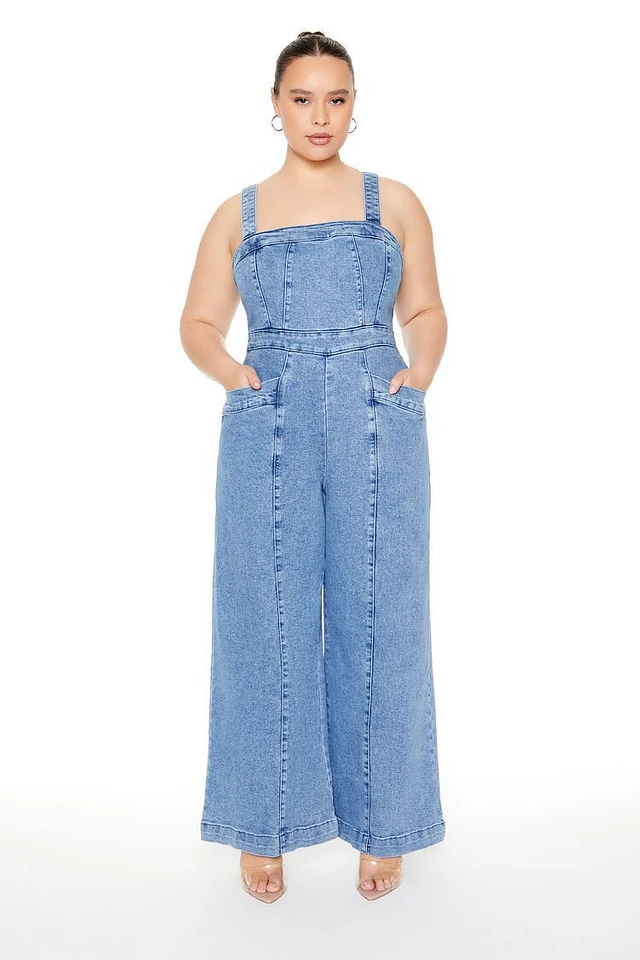 Forever 21 Plus Denim Wide-Leg Jumpsuit | MainPlace Mall