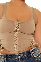 Plus Lace-Up Cropped Tank Top