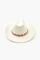 Floral Embroidered-Trim Cowboy Hat