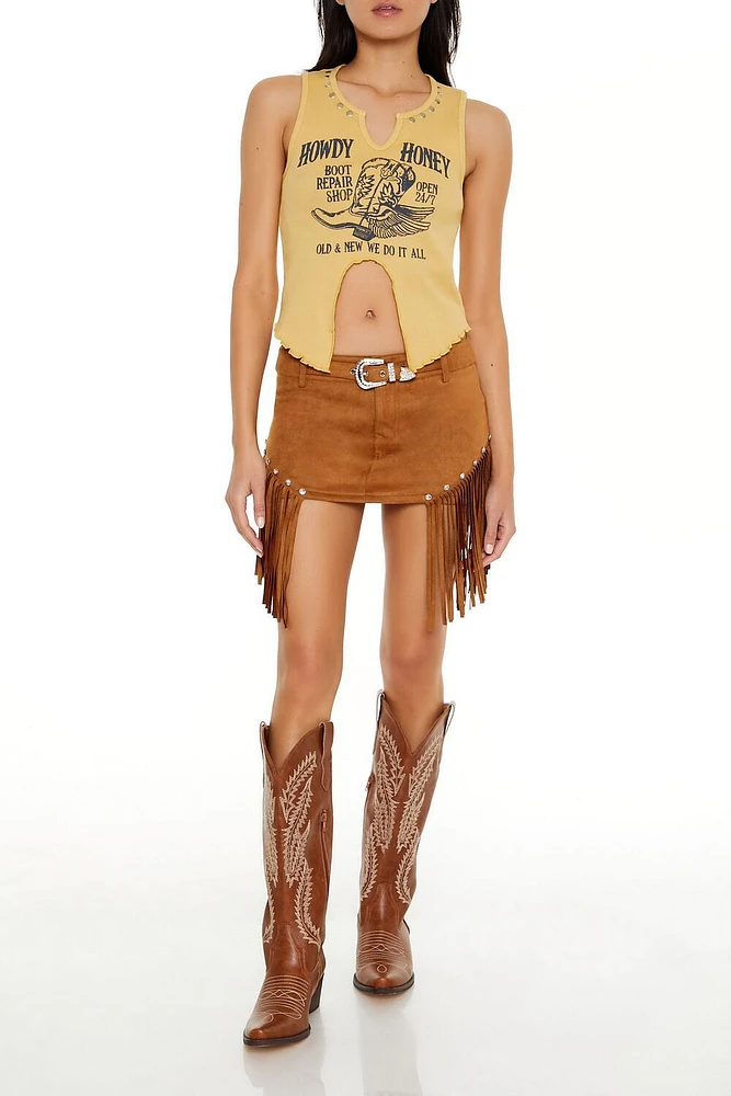 Faux Suede Fringe Mini Skirt