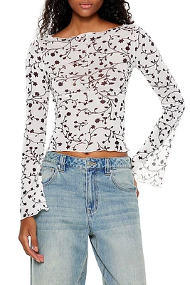 Floral Print Bell-Sleeve Crop Top