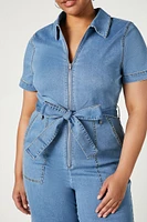 Plus Zip-Up Denim Jumpsuit