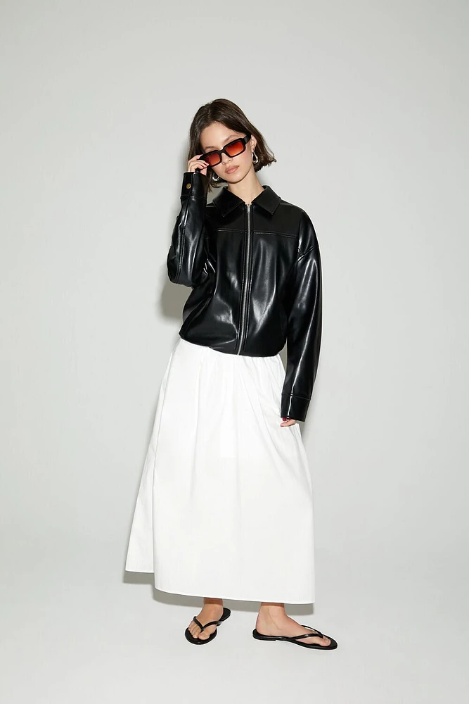Faux Leather Zip-Up Bomber Jacket